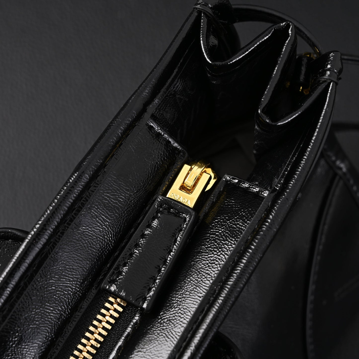Prada Cleo Black Patent Leather Shoulder Bag with Gold Hardware