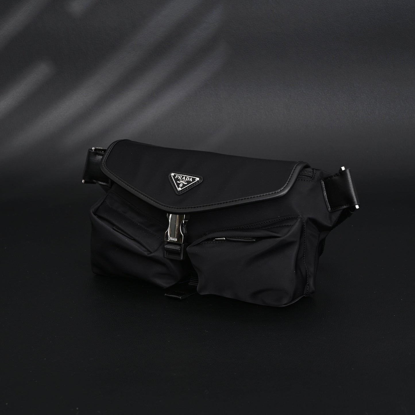 Prada Nylon Black Belt Bag with Silver Logo