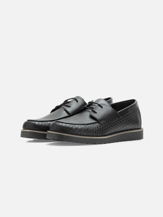 Black Leather Boat Shoes