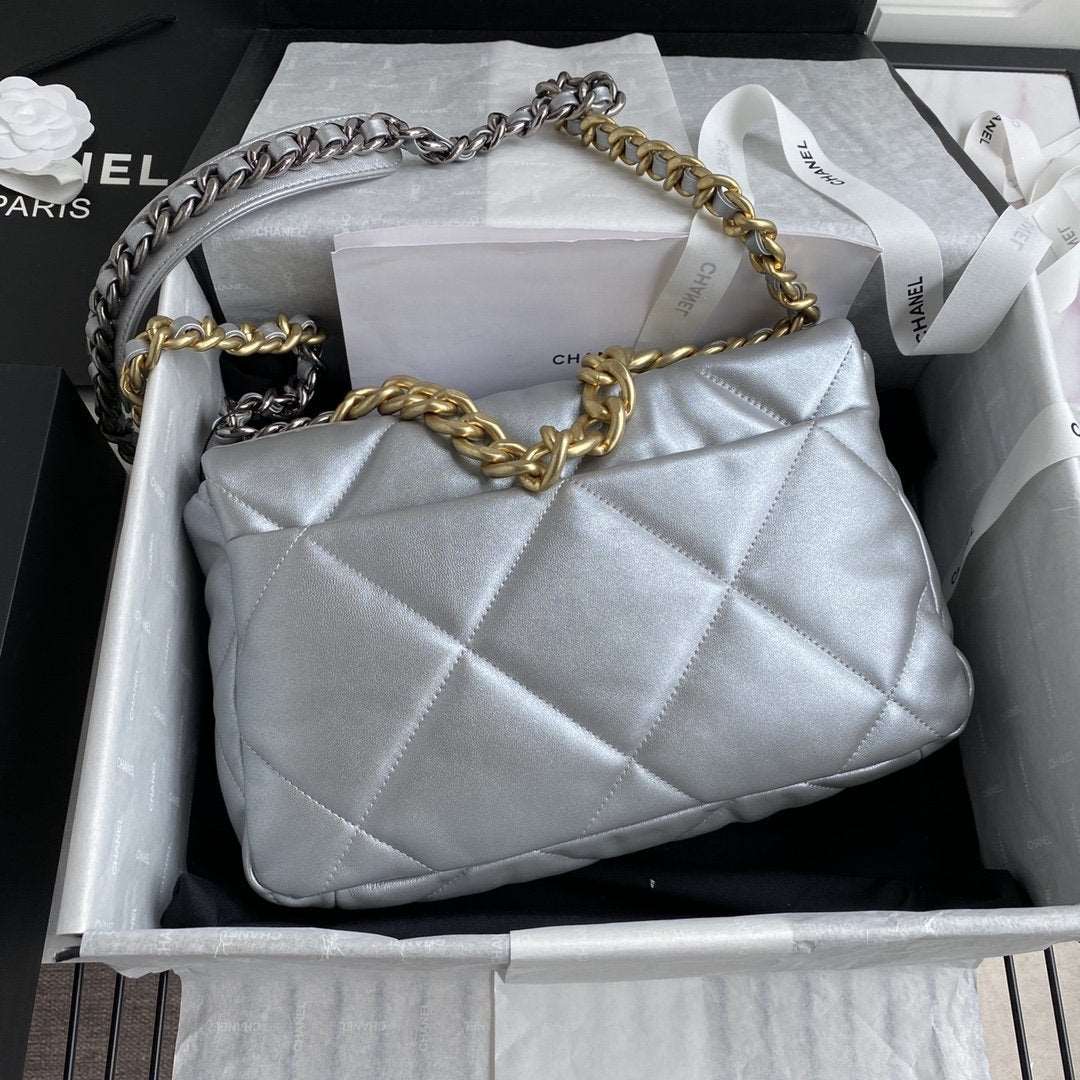 CHANEL 19 Large Flap Bag Silver