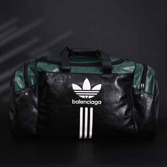 Balenciaga x adidas Large Duffel Travel Bag – Black & Green with Trefoil Logo and Triple Stripes