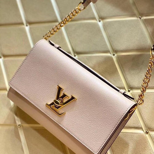 Lv Twist Chain Wallet Light Pink Grain Leather