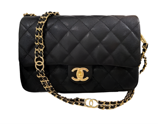 Chanel 23c Mini Flap Bag Chain Grained Calfskin Black