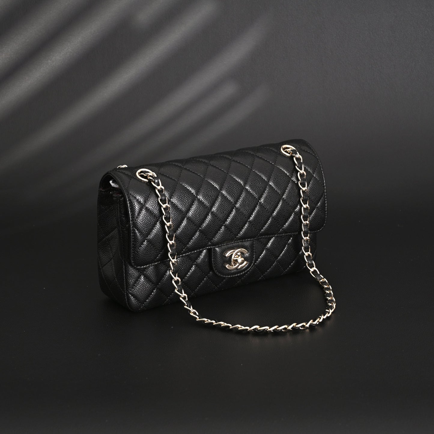 Chanel Classic Flap Bag – Black Quilted Caviar Leather with Gold-Tone Hardware