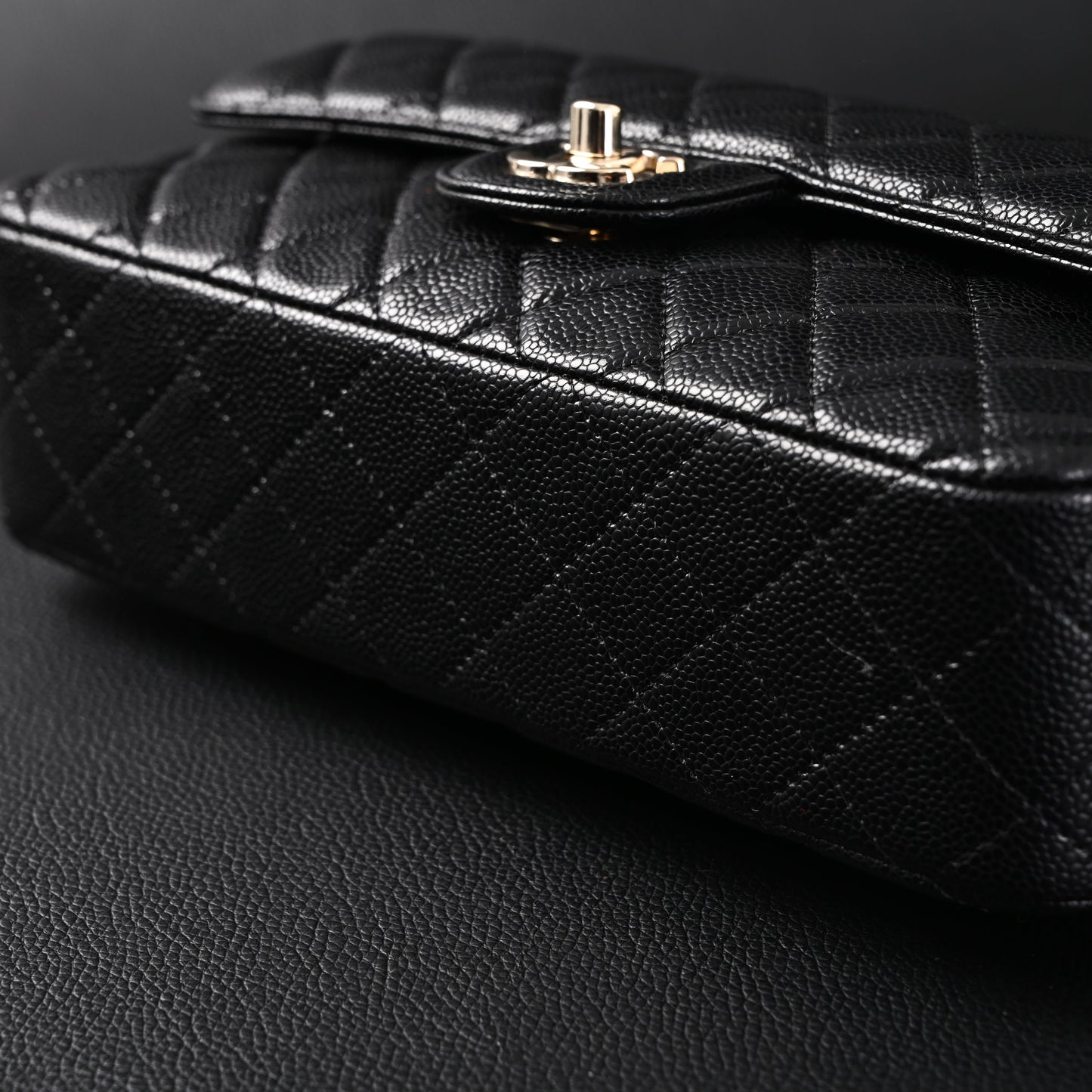 Chanel Classic Flap Bag – Black Quilted Caviar Leather with Gold-Tone Hardware