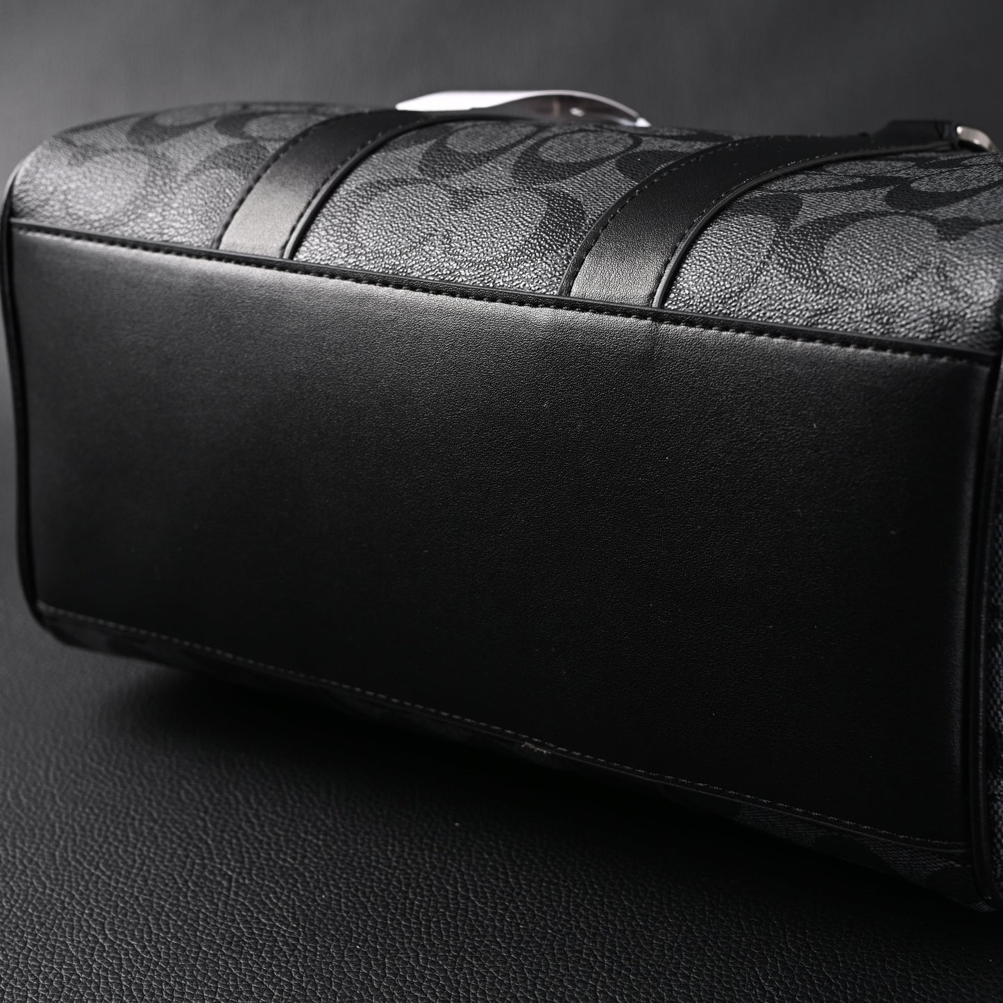 Coach Signature Duffel Bag – Black Monogram Canvas with Leather Trim