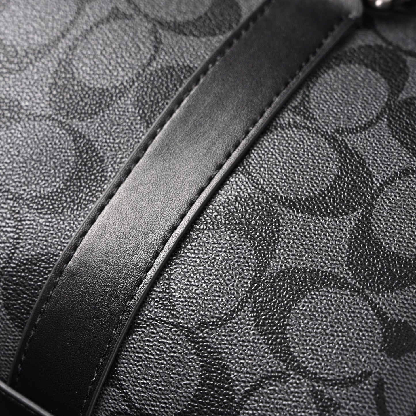 Coach Signature Duffel Bag – Black Monogram Canvas with Leather Trim