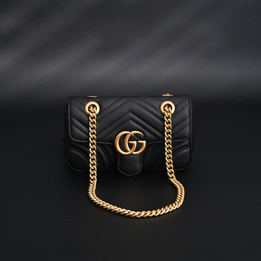 Gucci GG Marmont Small Matelassé Shoulder Bag – Black Leather with Gold Hardware