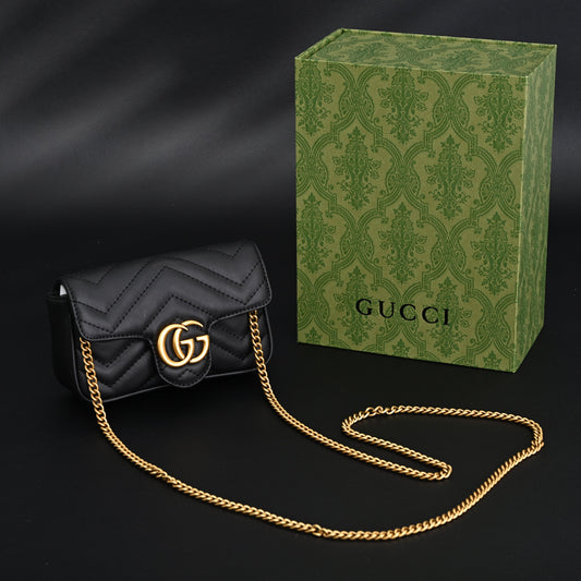 Gucci GG Marmont Matelassé Mini Shoulder Bag – Black Leather with Gold Chain