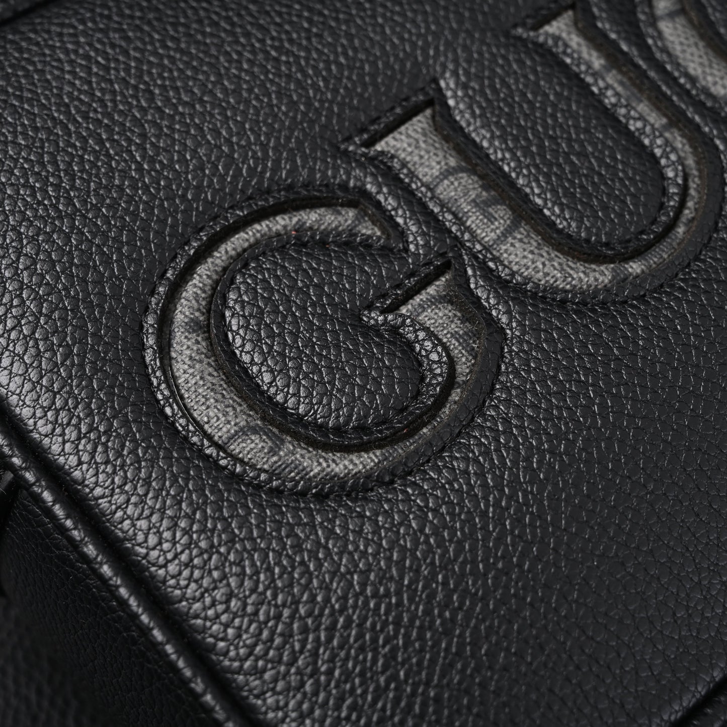 Gucci Black Leather Embossed Logo Belt Bag