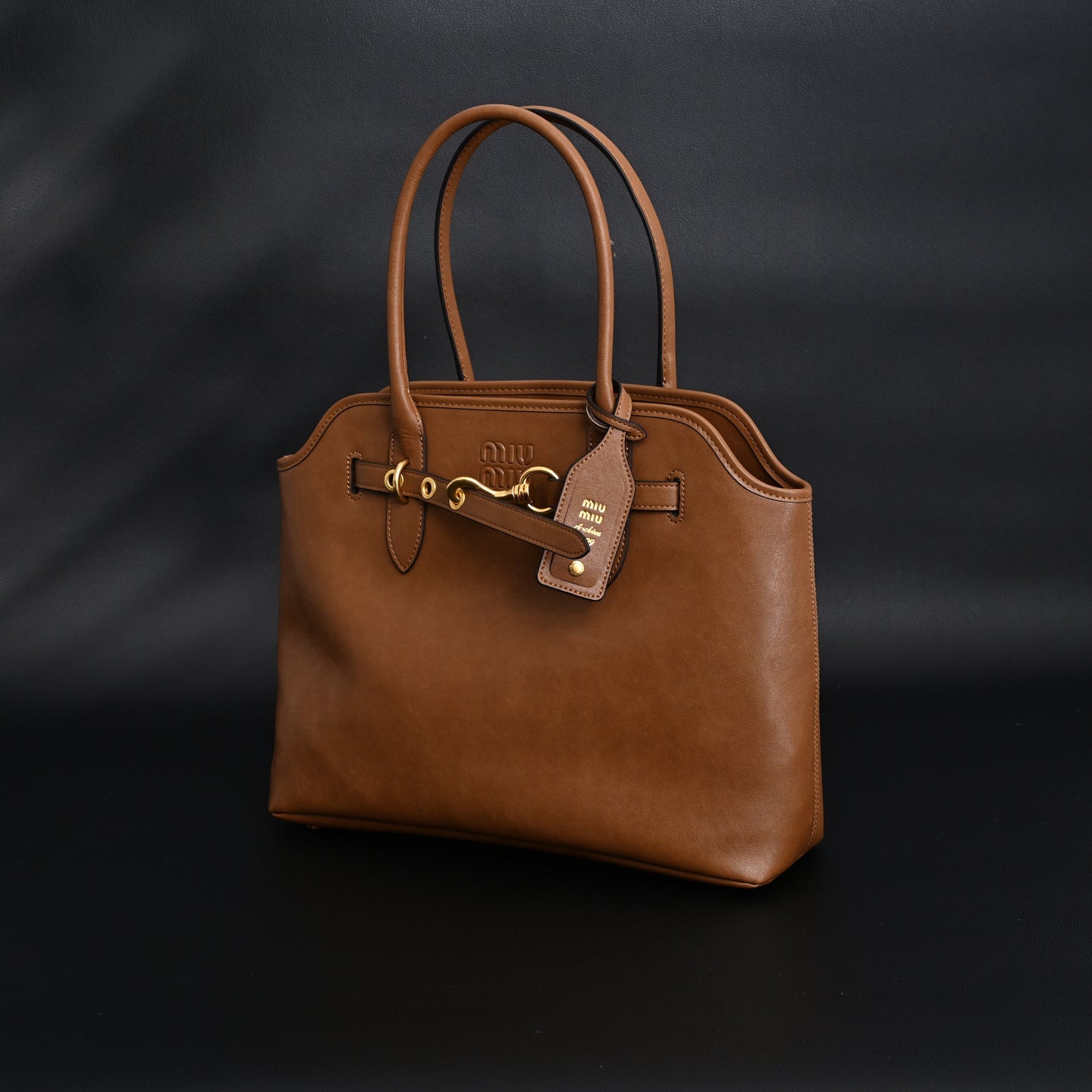 Miu Miu Leather Tote Bag – Elegant Caramel Brown