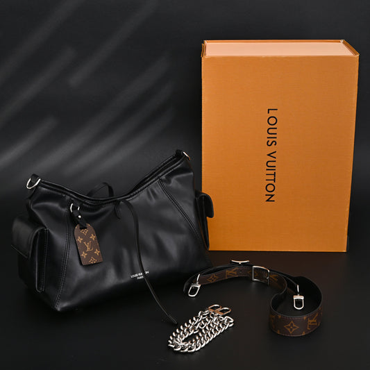 Louis Vuitton Montaigne Black Mahina Leather Shoulder Bag