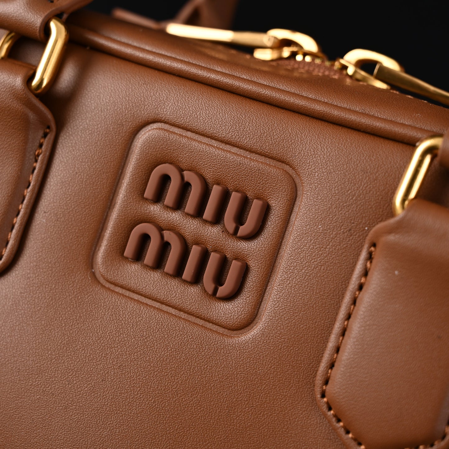 Miu Miu Leather Top Handle Satchel – Caramel Brown
