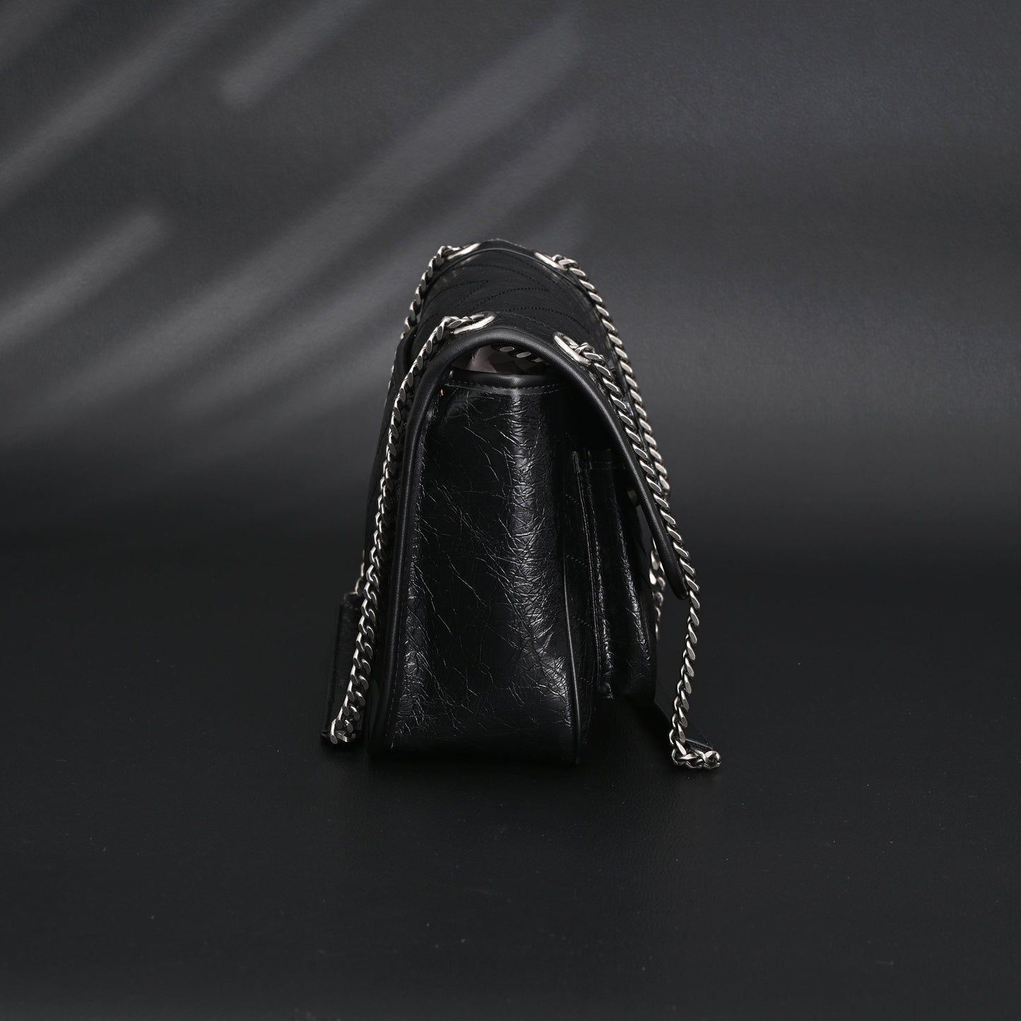 Saint Laurent Niki Medium Black Crinkled Leather Shoulder Bag
