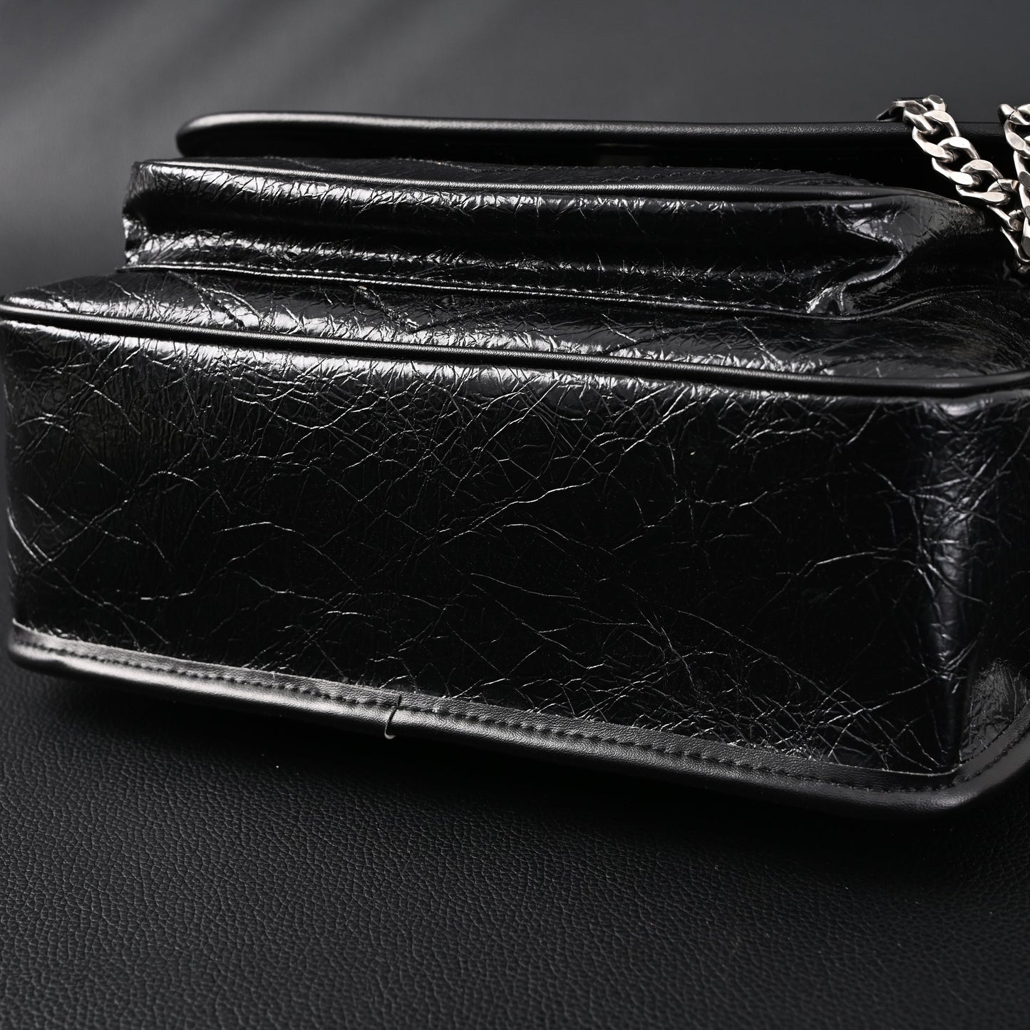 Saint Laurent Niki Medium Black Crinkled Leather Shoulder Bag