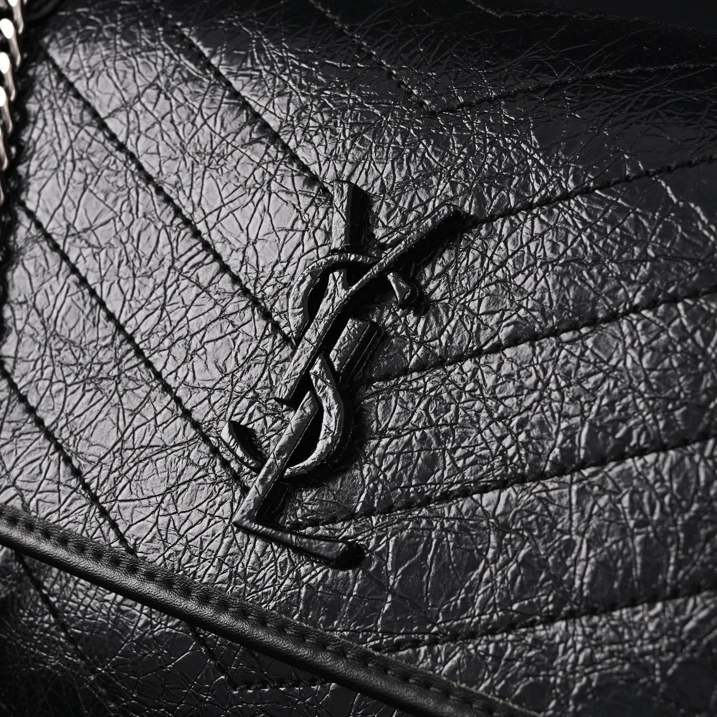 Saint Laurent Niki Medium Black Crinkled Leather Shoulder Bag