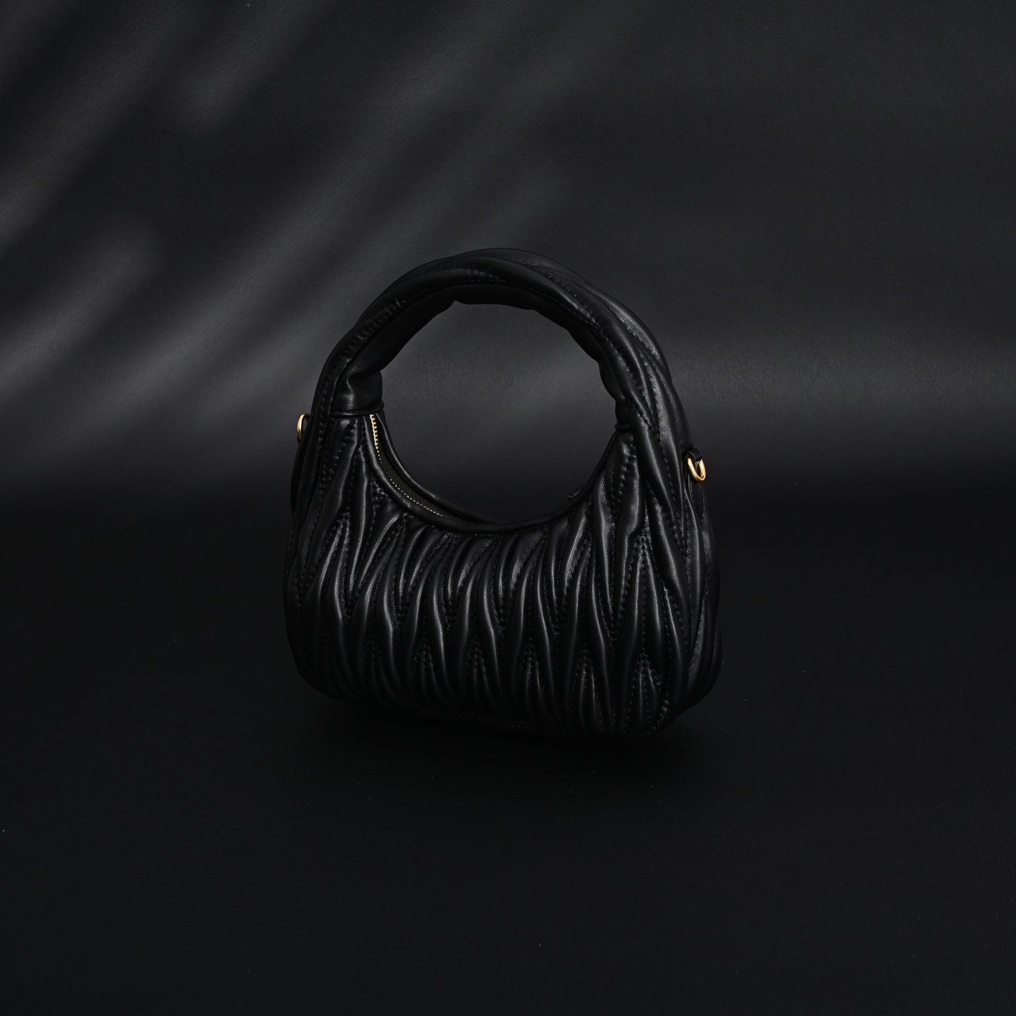 Miu Miu Matelassé Leather Hobo Bag – Black with Gold Hardware