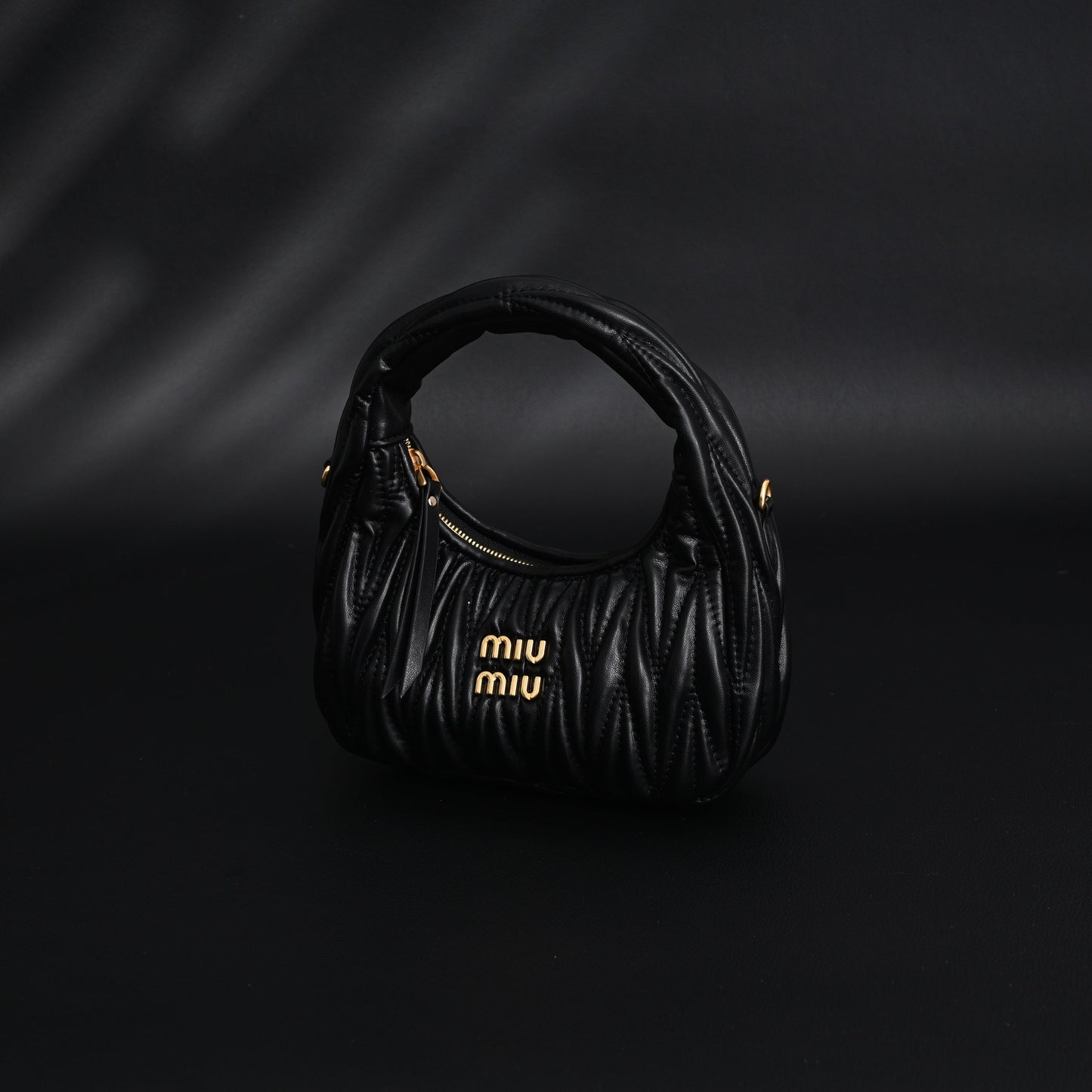 Miu Miu Matelassé Leather Hobo Bag – Black with Gold Hardware