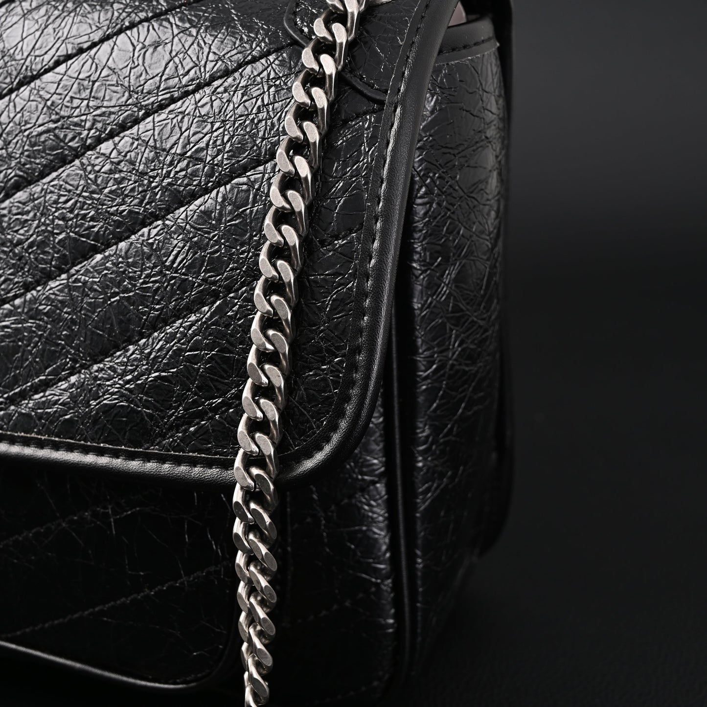Saint Laurent Niki Medium Black Crinkled Leather Shoulder Bag