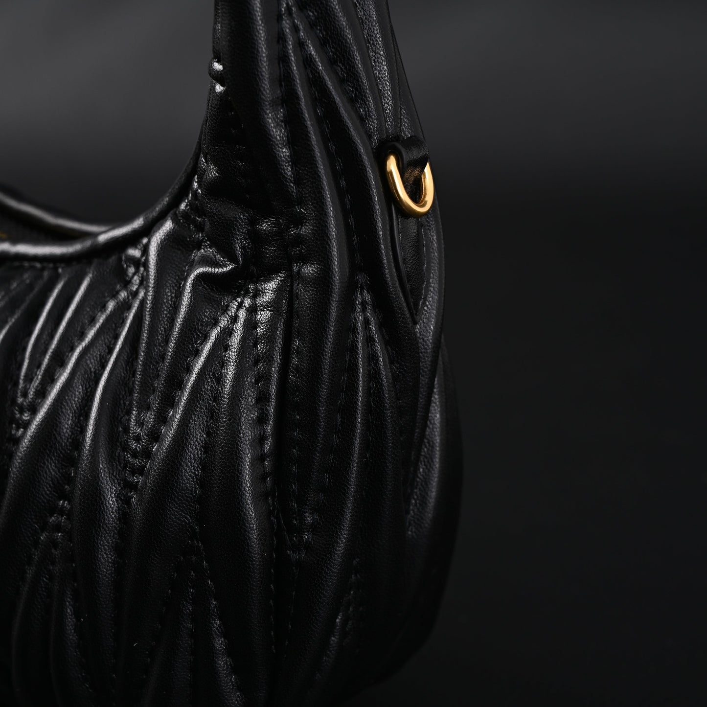 Miu Miu Matelassé Leather Hobo Bag – Black with Gold Hardware