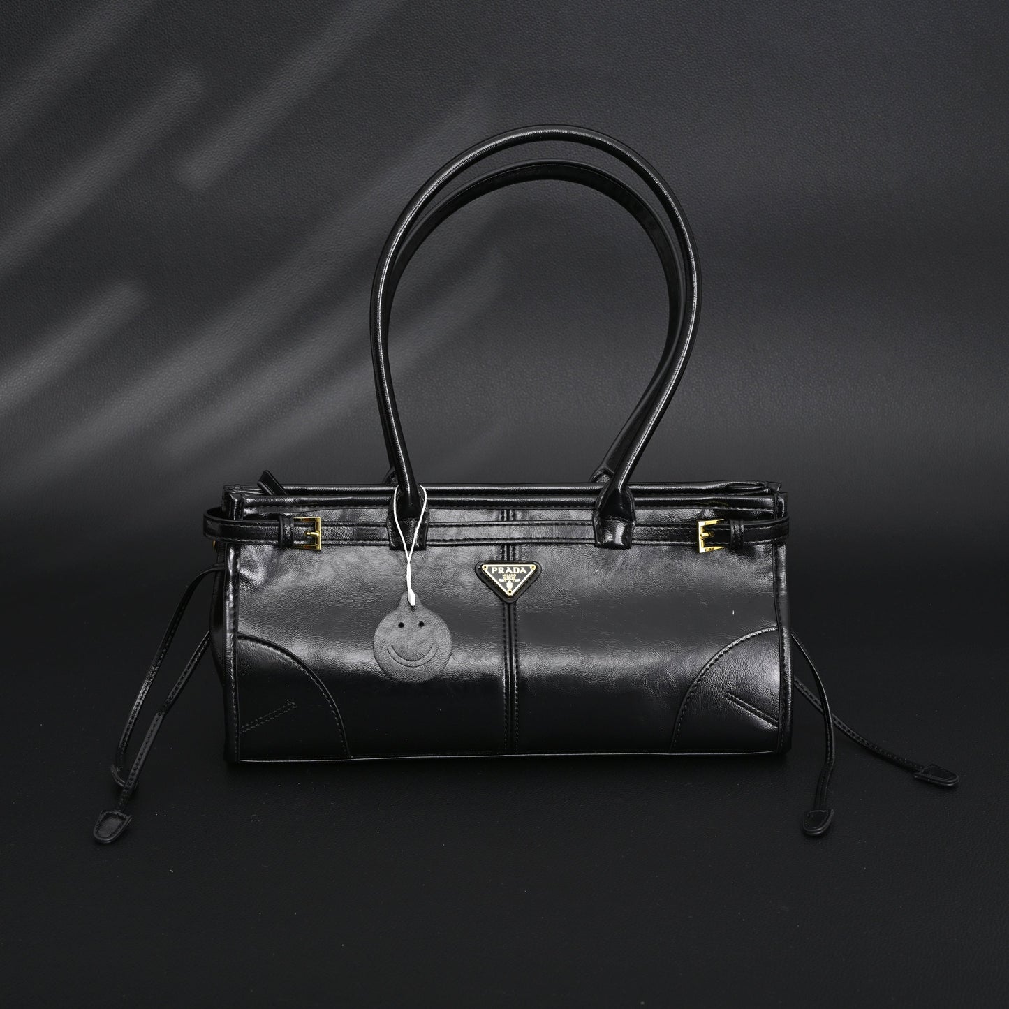 Prada Cleo Black Patent Leather Shoulder Bag with Gold Hardware