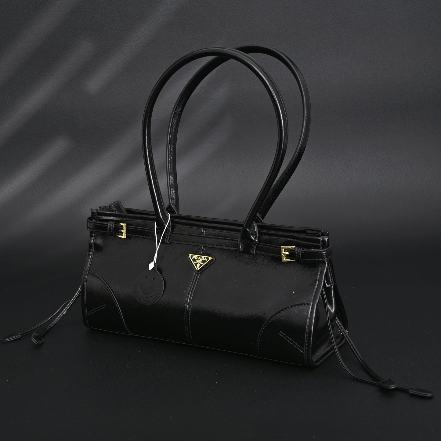 Prada Cleo Black Patent Leather Shoulder Bag with Gold Hardware