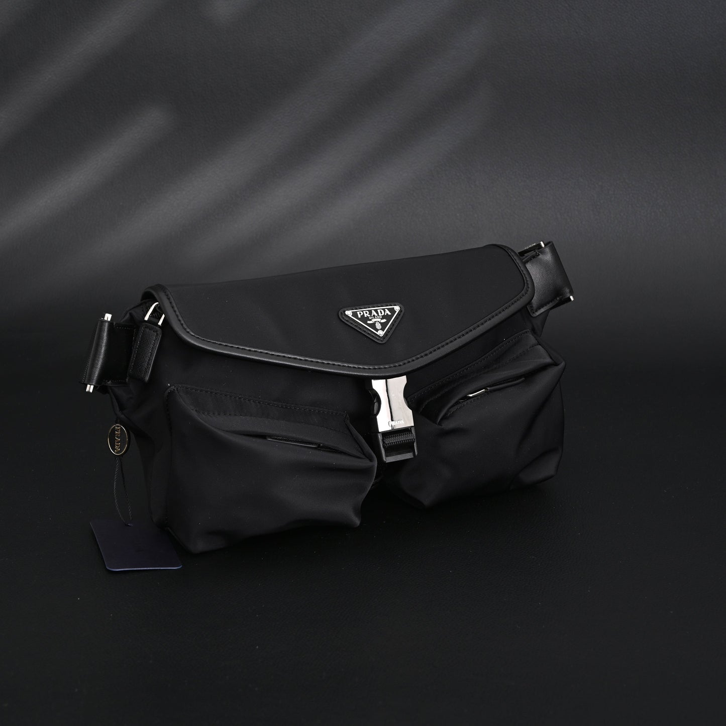 Prada Nylon Black Belt Bag with Silver Logo