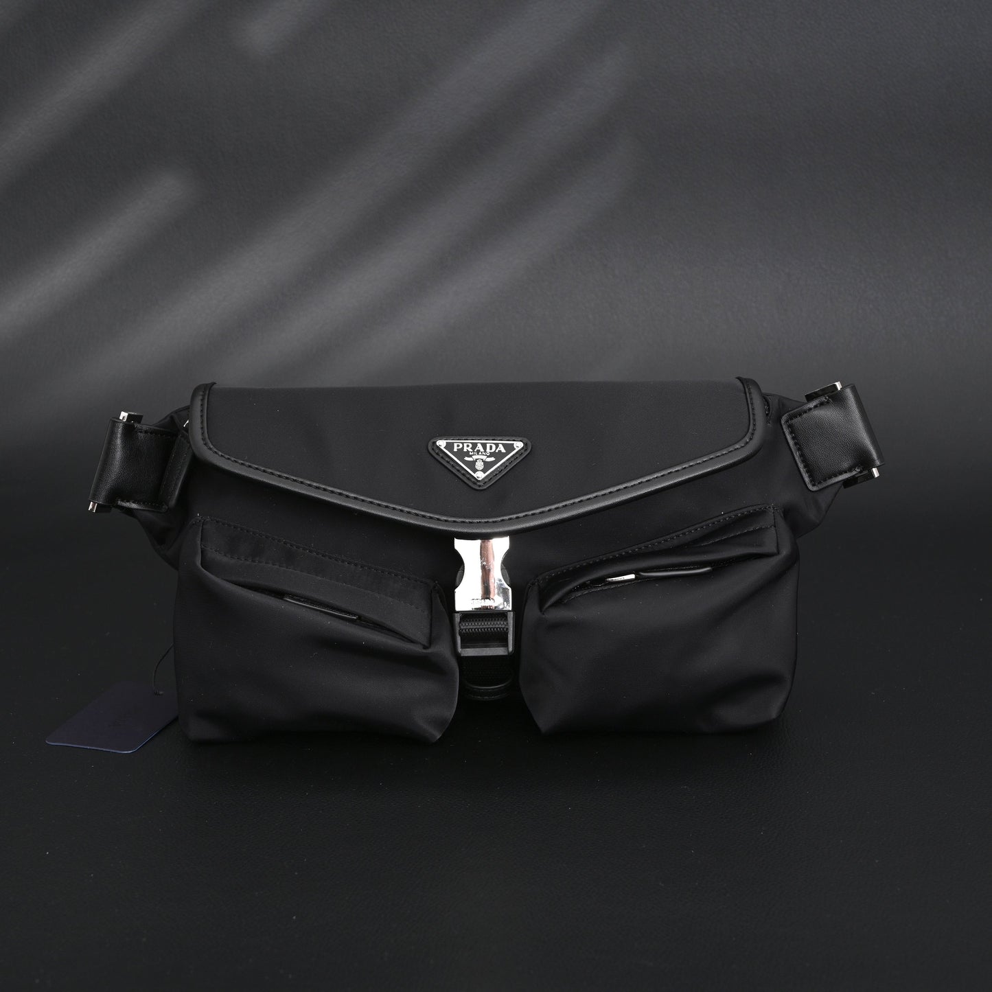 Prada Nylon Black Belt Bag with Silver Logo