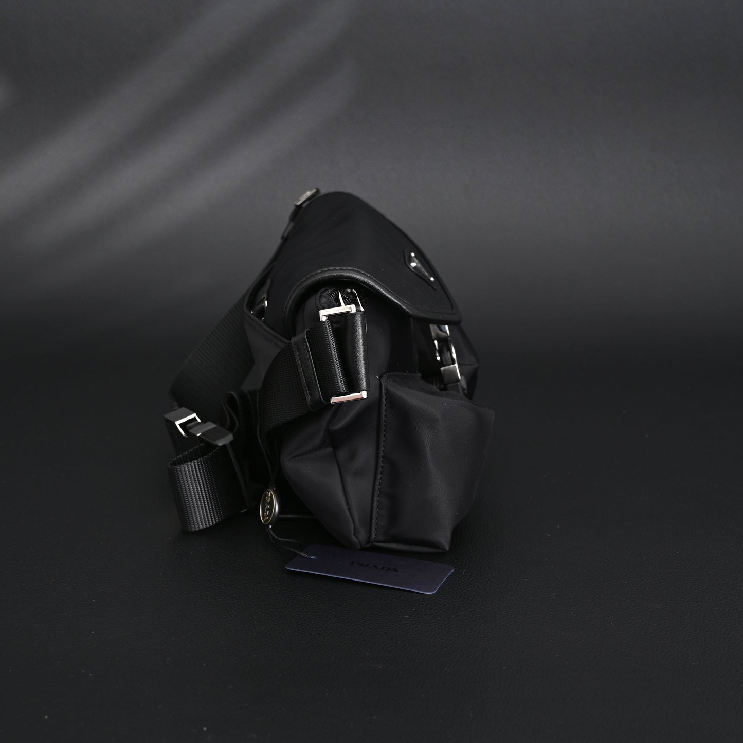 Prada Nylon Black Belt Bag with Silver Logo
