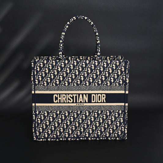 Christian Dior Large Book Tote – Blue Oblique Embroidery