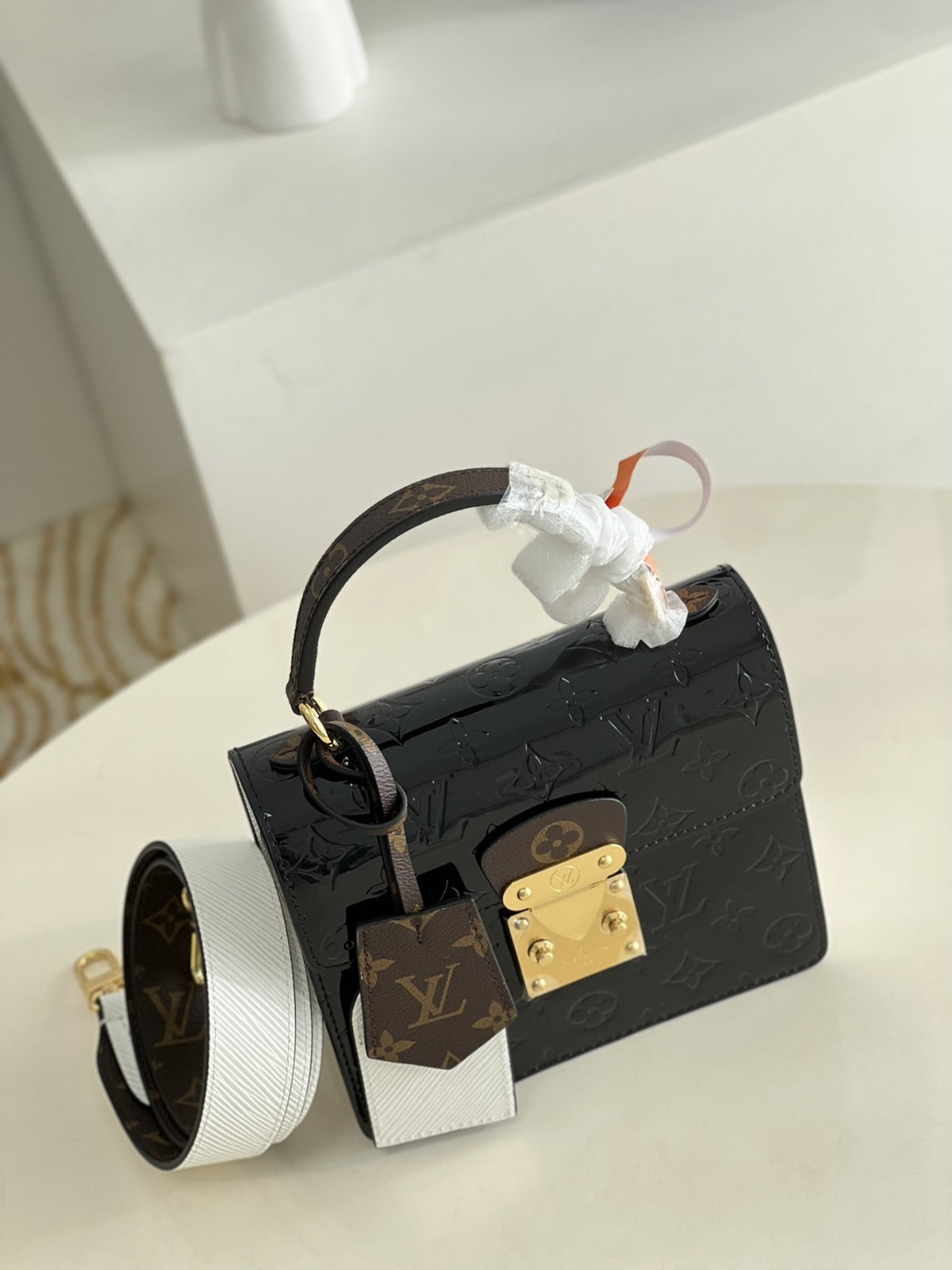 LOUIS VUITTON Noir Monogram Vernis Leather Spring Street NM Bag