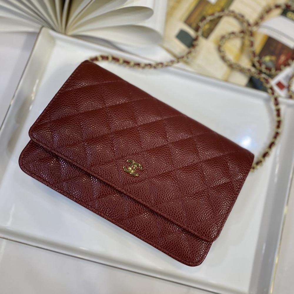 Chanel Classic Wallet on chain Burgundy caviar